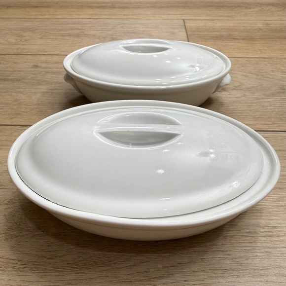2x Vintage Pillivuyt Culinaire White Porcelain Oval Lidded Casserole‎ Dish 12oz - Picture 2 of 10
